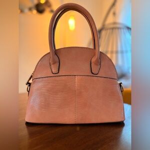 Pink Textured Satchel with Structured Design